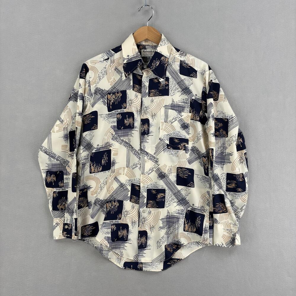 Vintage Richman Brothers Shirt Mens Medium Geometric Long Sleeve Button Up 70s
